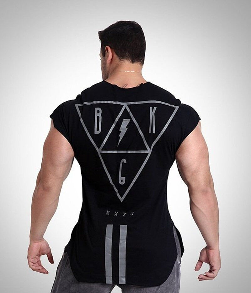 Mens Printed Muscle Fitness Sleeveless Vest Men's Loose Fitness T-Shirt