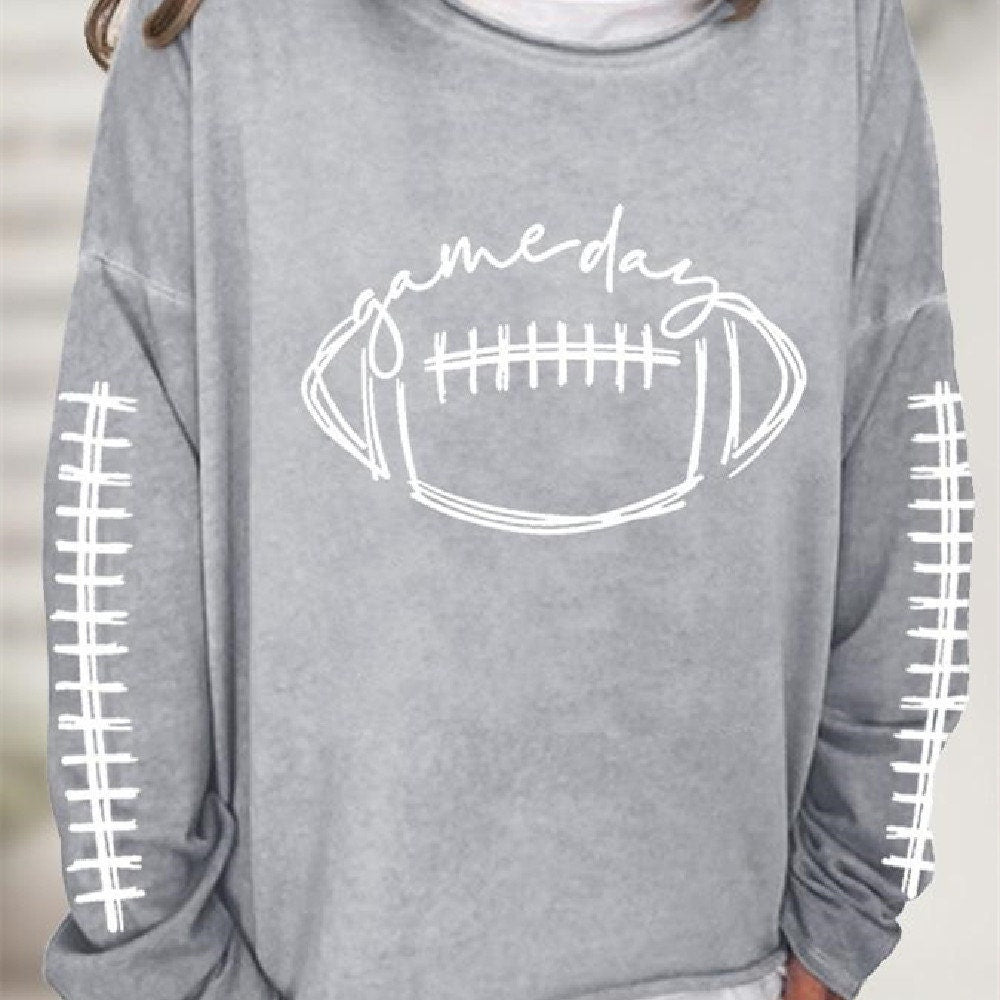 Women's Casual  Football Gameday  Printed Crew Neck Sweatshirt