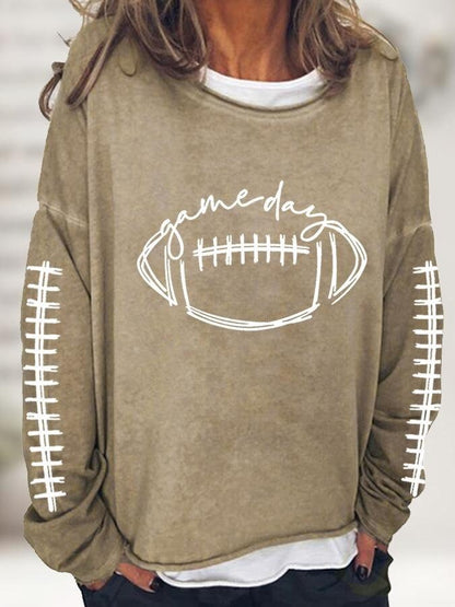 Women's Casual  Football Gameday  Printed Crew Neck Sweatshirt