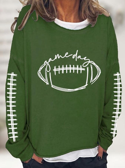 Women's Casual  Football Gameday  Printed Crew Neck Sweatshirt