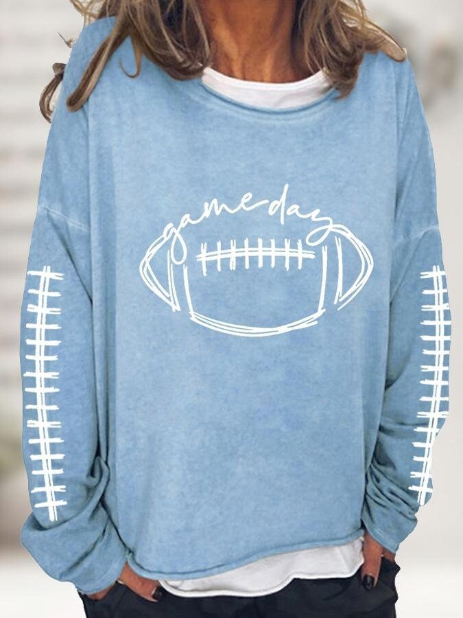 Women's Casual  Football Gameday  Printed Crew Neck Sweatshirt