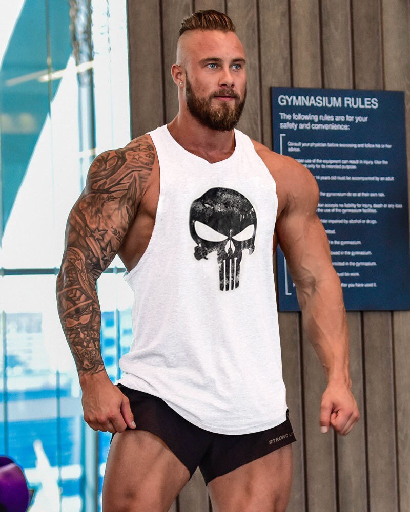 Punisher Logo Shirt Men's Bodybuilding Gym Tank Tops Workout Stringer Sleeveless Shirts Vest