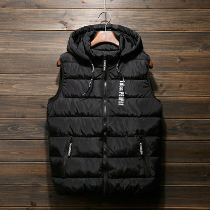 Men's Thicken Winter Vest Water-Resistant Puffer Jacket Thicken Vest with Hood