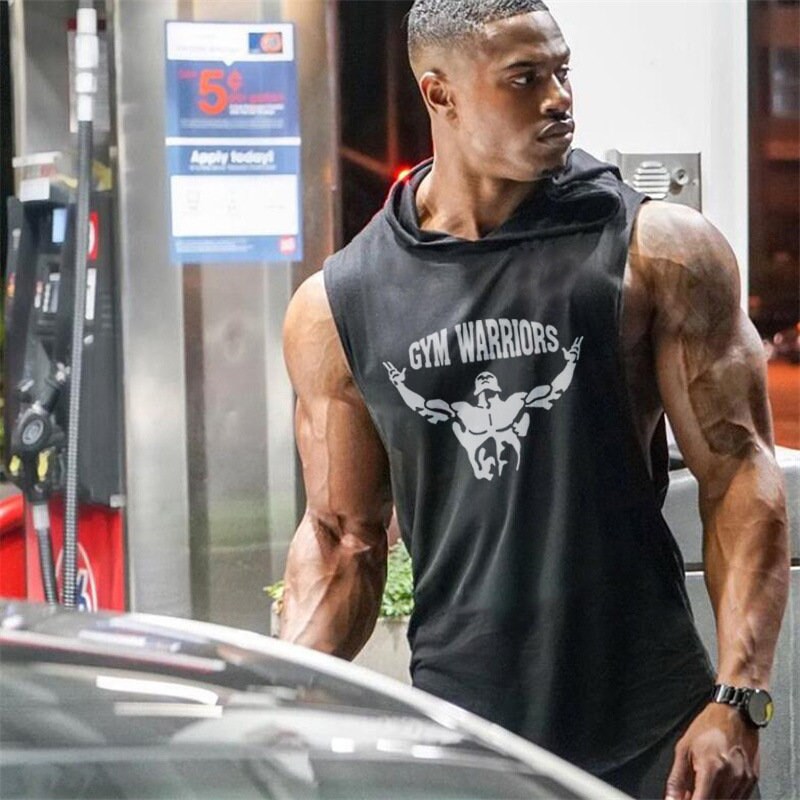 Men's Workout Hooded Tank Tops Gym Shirts Workout Sleeveless Hoodie Lightweight