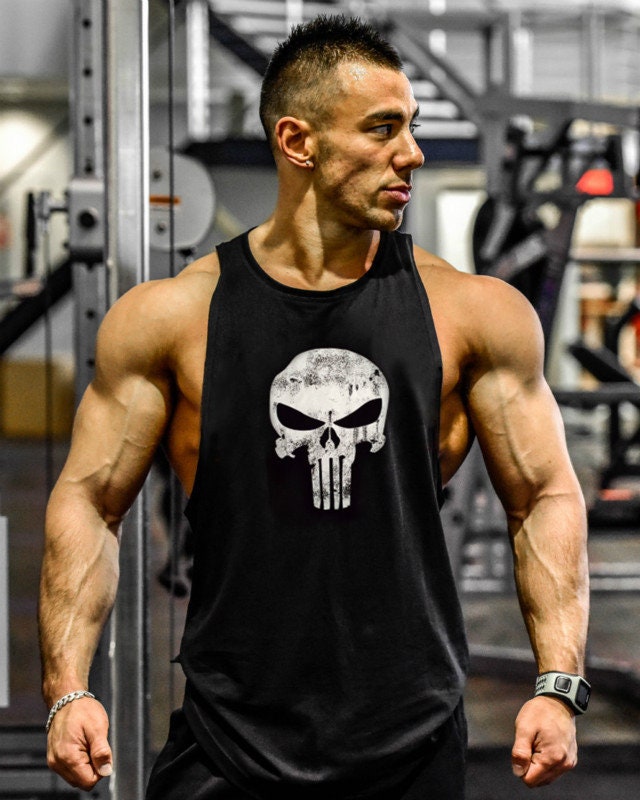 Punisher Logo Shirt Men's Bodybuilding Gym Tank Tops Workout Stringer Sleeveless Shirts Vest