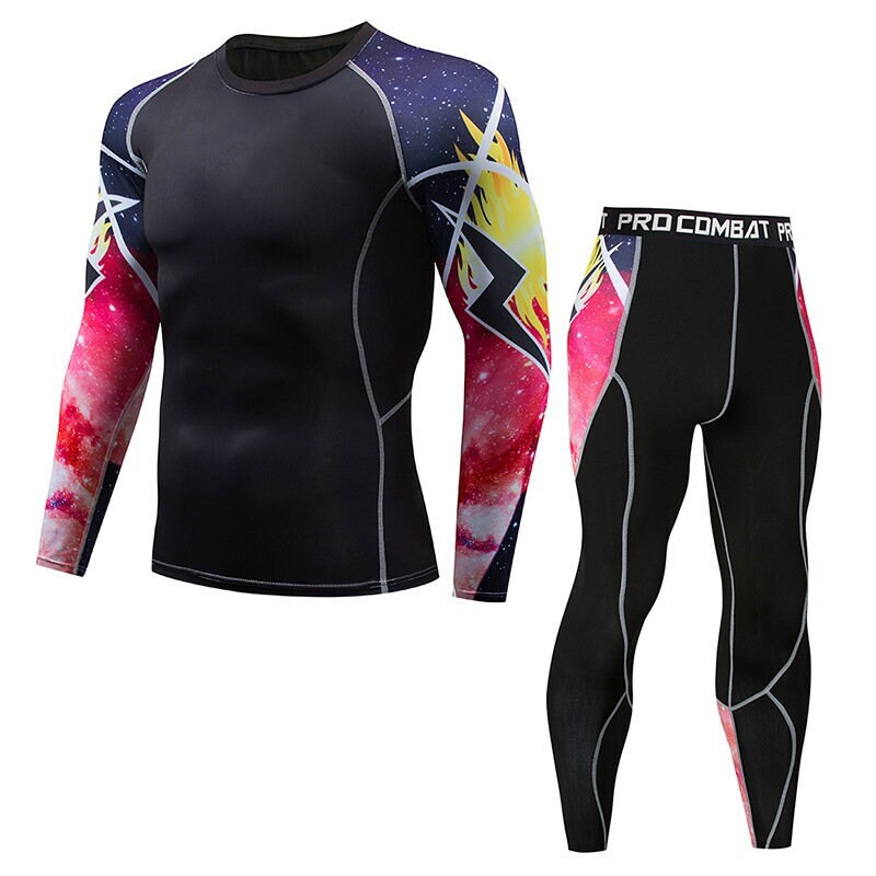 Mens Workout Compression Set Pants and Long Sleeve Shirts, Sports Tights