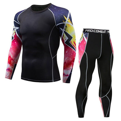 Mens Workout Compression Set Pants and Long Sleeve Shirts, Sports Tights