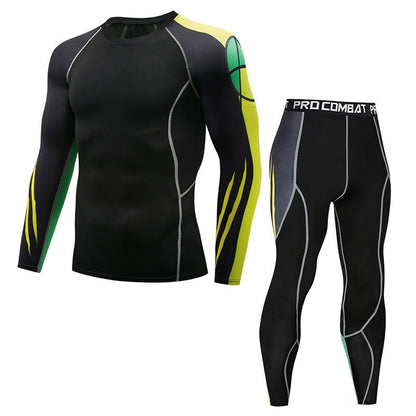 Mens Workout Compression Set Pants and Long Sleeve Shirts, Sports Tights