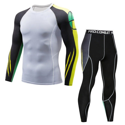 Mens Workout Compression Set Pants and Long Sleeve Shirts, Sports Tights