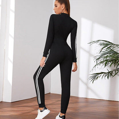 Romper Bodycon Jumpsuit Long-Sleeved Women's Zipper Leisure Sports Fitness Suit