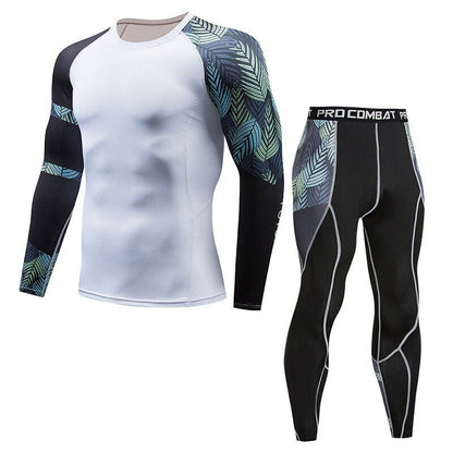 Mens Workout Compression Set Pants and Long Sleeve Shirts, Sports Tights